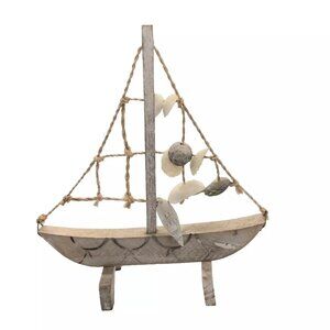 Small Wooden Sailboat with Seashells Handmade Nautical Decor